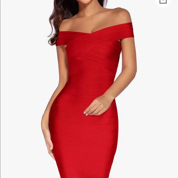 Bandage Dresses Cheap Club Dresses Fast Shipping Women's Bandage Dress Off  The Shoulder Spaghetti Bodycon Club Party Dress Color: Red Size:  Michellelevesq's Closet